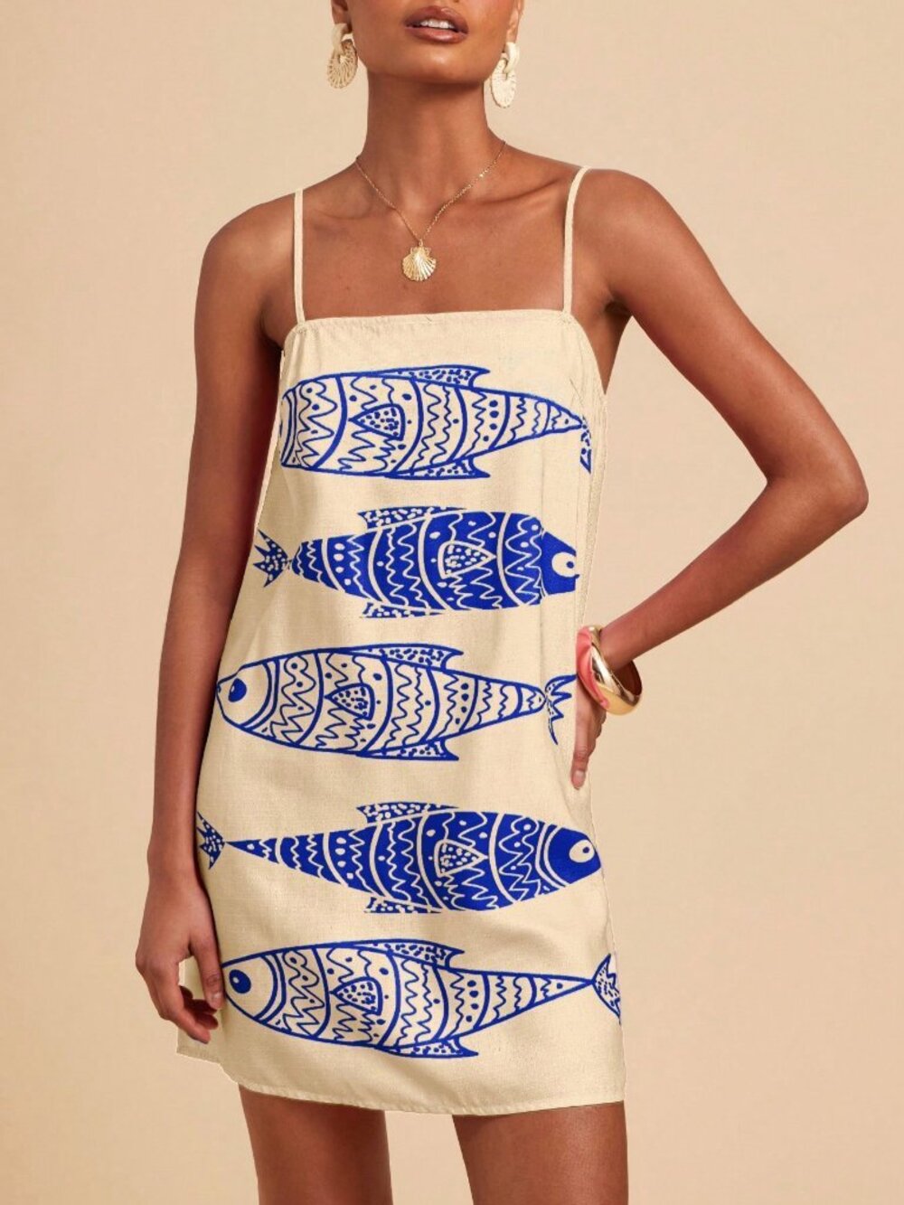 Blue Casual Women's Vacation fish Printed Mini Dress